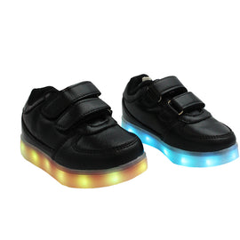 Galaxy LED Shoes Light Up USB Charging Low Top Strap Kids Sneakers (Black)
