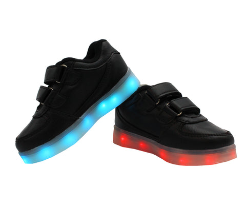 Galaxy LED Shoes Light Up USB Charging Low Top Strap Kids Sneakers (Black)