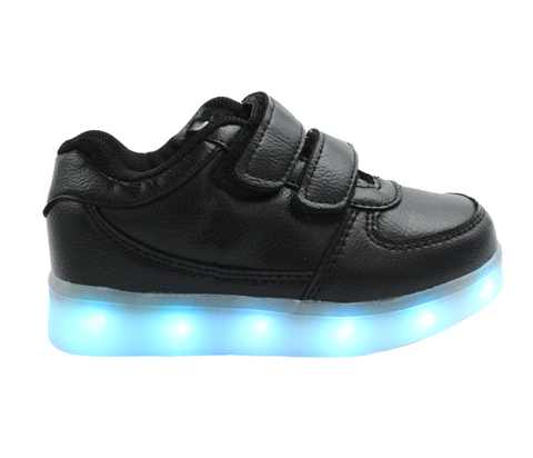 Galaxy LED Shoes Light Up USB Charging Low Top Strap Kids Sneakers (Black)