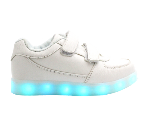 Galaxy LED Shoes Light Up USB Charging Low Top Straps Kids Sneakers (White)
