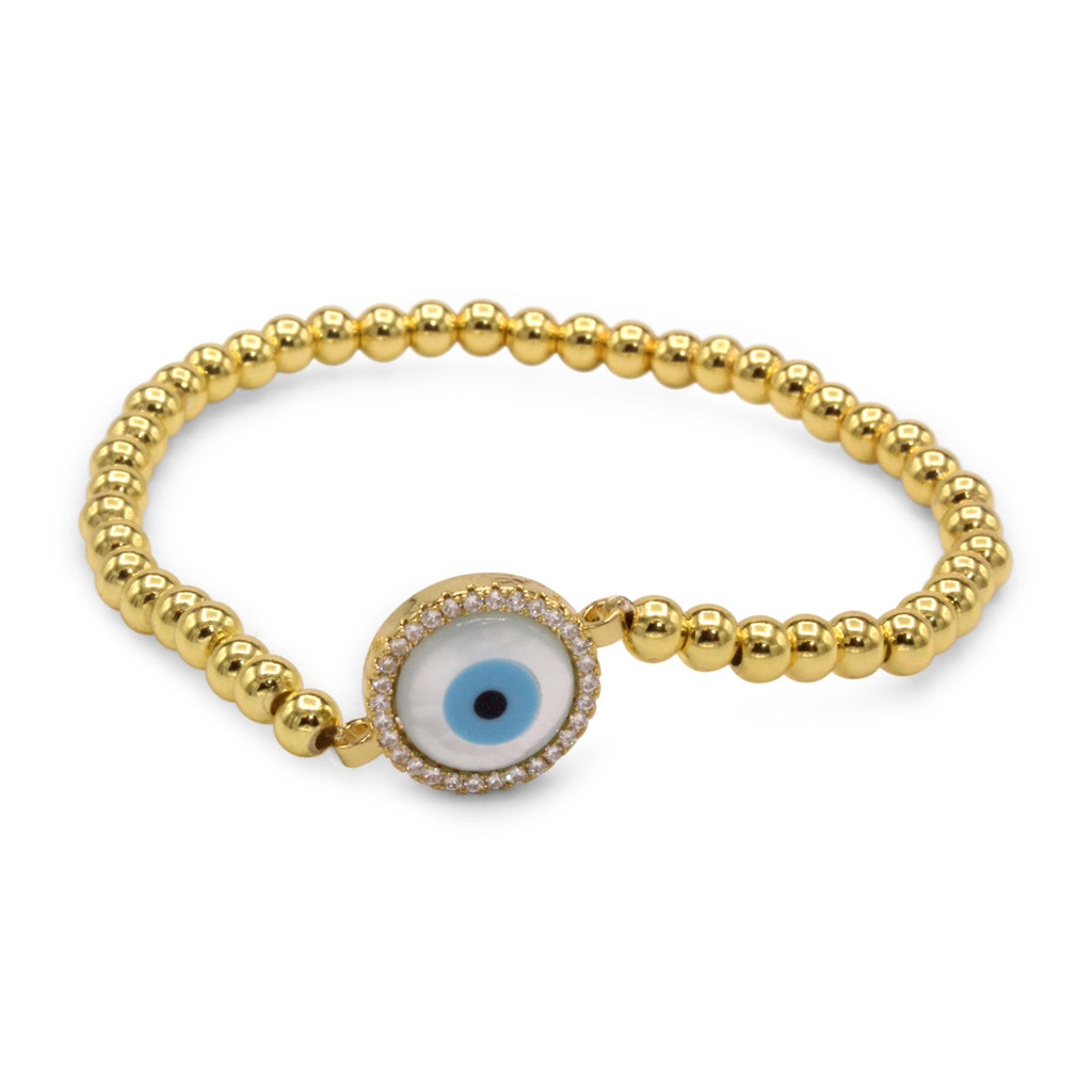 Evil Eye Brass Circle Charm Bracelet