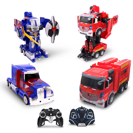 Kids RC Toy Car Transforming Robot Fire Car Blue Truck Set Transformation 360 Spinning Speed Drifting 2 Band 2.4 GHz Remote Control Vehicle Toys for Boys