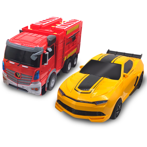 Kids RC Toy Car Transforming Fire Truck Yellow Sport Cars Set Transformation 360 Spinning Speed Drifting Remote Control Vehicle Toys for Boys