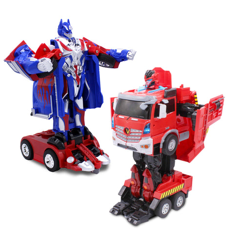 Kids Blue Truck and Red Fire Truck 1:14/1:12 Scale RC Toy Transforming Robot Set for Boys Remote Control Vehicle Ages 8 - 12