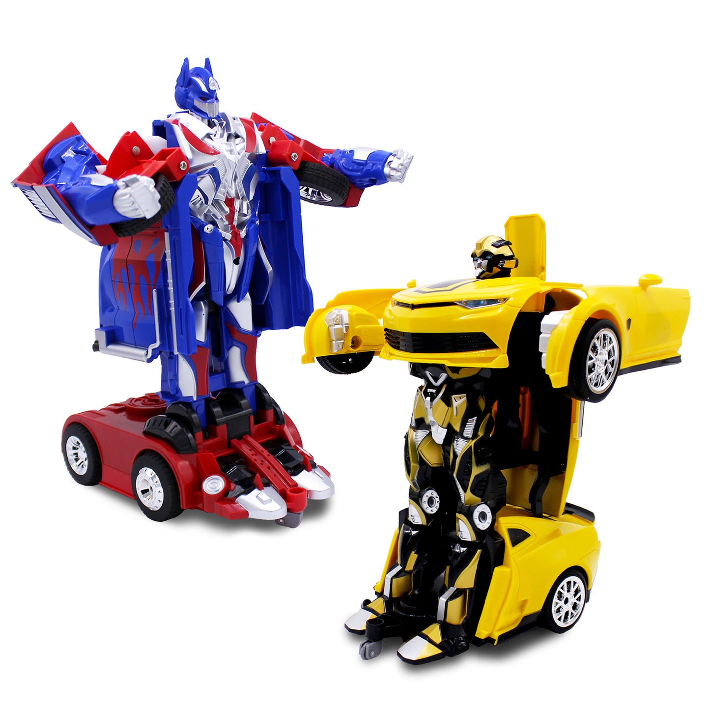 Family Smiles Kids Blue Truck and Yellow Sports Car 1:14/1:16 Scale RC Toy Transforming Robot Set for Boys Remote Control Vehicle Ages 8 - 12