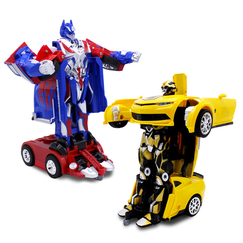 Family Smiles Kids Blue Truck and Yellow Sports Car 1:14/1:16 Scale RC Toy Transforming Robot Set for Boys Remote Control Vehicle Ages 8 - 12